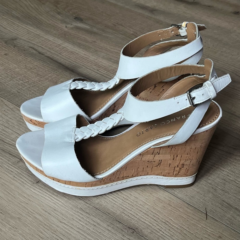 Size 6.5M Franco Sarto SERENITY White Leather Cork Wedge Heels